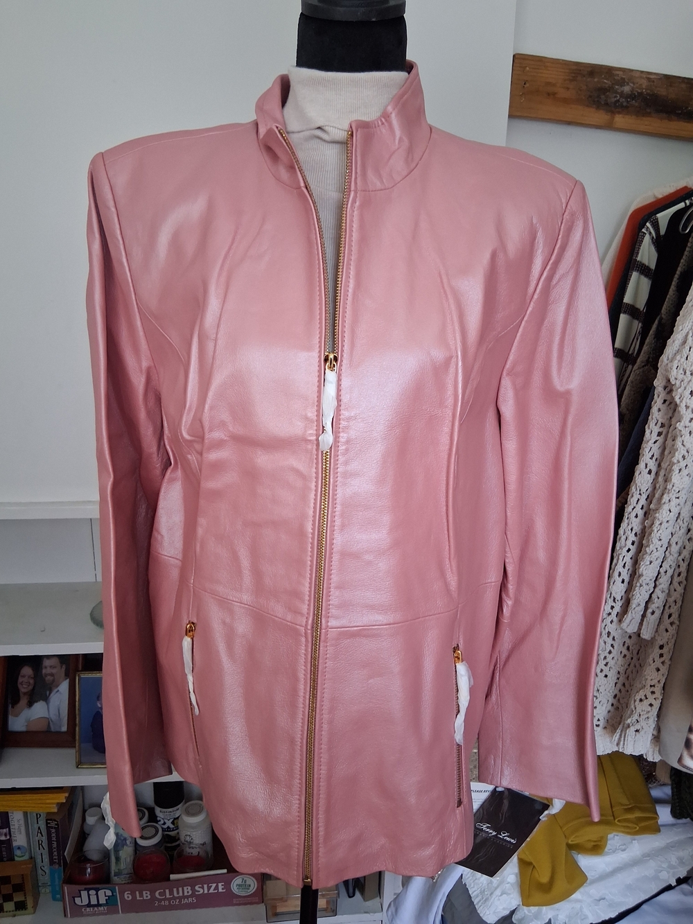 Women's Pink Leather Zip-Up Jacket